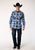 Roper Mens White Plaid Blue Cotton Blend L/S Shirt