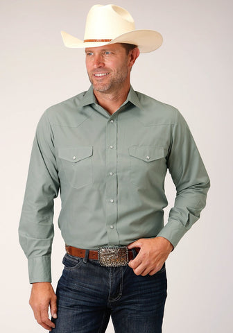 Roper Mens 55/45 Broadcloth Dusty Green Cotton Blend L/S Shirt M