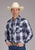 Roper Mens 2413 Windowpane Plaid Navy/White Cotton Blend L/S Shirt