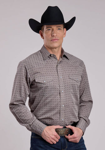 Roper Mens Double Diamonds Tone Grey Poly/Cotton L/S Shirt