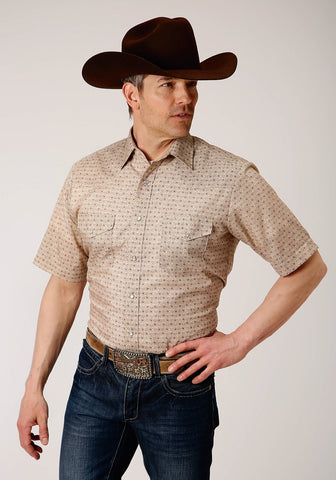 Roper Mens Beige/Rust Cotton Blend Vintage Floral S/S Shirt