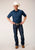 Roper Mens Summer Broadcloth Blue Cotton Blend S/S Shirt