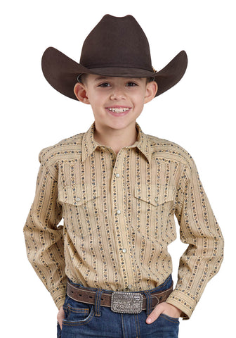 Roper Kids Boys 2661 Wallpaper Floral Tan Cotton Blend L/S Shirt