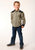 Roper Boys Windowpane Plaid Olive/Cream Cotton Blend L/S Shirt