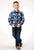 Roper Boys White Plaid Blue Cotton Blend L/S Shirt