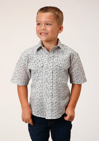Roper Kids Boys 1626 Mini Floral Blue Cotton Blend S/S Shirt