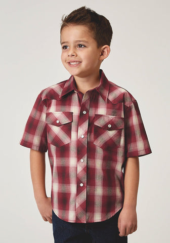 Roper Kids Boys 1974 Plaid Red Cotton Blend S/S Shirt