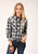 Roper Womens 1628 Plaid White/Black Cotton Blend L/S Shirt