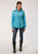 Roper Womens Turquoise/Gray Cotton Blend Small Scale L/S Leaf Shirt