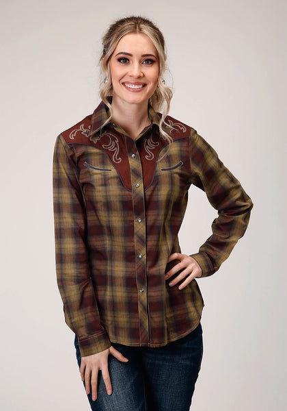 Grande Chemise Western Roper Brodée Marron Pour Femme - Occasion, état Moyen