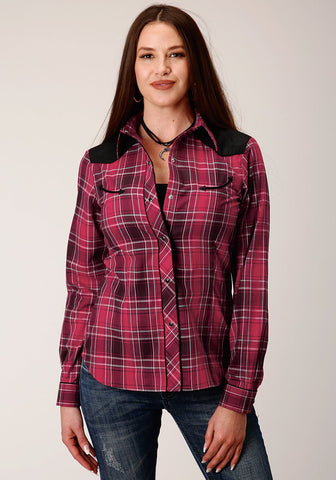 Roper Womens 820 Bright Plaid Red Cotton Blend Retro L/S Shirt