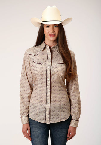 Roper Womens Beige/Rust Cotton Blend Vintage Floral L/S Shirt