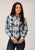 Roper Womens 1635 Peacock Blue/Brown Cotton Blend L/S Shirt
