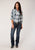 Roper Womens 1635 Peacock Blue/Brown Cotton Blend L/S Shirt
