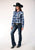 Roper Womens White Plaid Blue Cotton Blend L/S Shirt