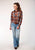Roper Womens Cream Plaid Brown Cotton Blend L/S Shirt