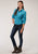 Roper Womens 55/45 Windowpane Turquoise Cotton Blend L/S Shirt