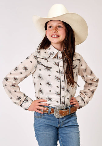 Roper Kids Girls 1964 Vintage Floral Cream Cotton Blend Fancy L/S Shirt