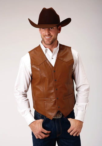 Roper Mens Front Yoke Nappa Mid Brown Goat Leather Leather Vest