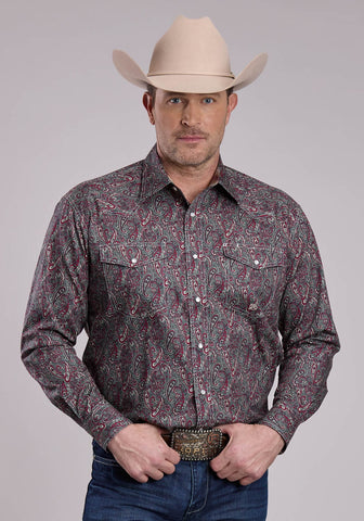 Roper Mens Iron Paisley Grey 100% Cotton L/S Shirt