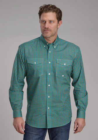 Roper Mens 2244 Castile Foulard Turquoise 100% Cotton Btn L/S Shirt