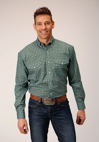 Roper Mens Olive Foulard Green 100% Cotton L/S Shirt