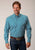 Roper Mens Turquoise Diamond Print Blue Cotton Blend L/S Shirt
