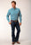 Roper Mens Turquoise Diamond Print Blue Cotton Blend L/S Shirt