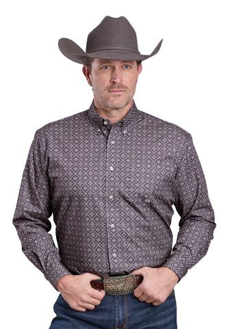 Roper Mens 2580 Plum Foulard Grey 100% Cotton Btn L/S Shirt