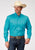 Roper Mens 1943 Solid Poplin Turquoise Cotton Blend Btn L/S Shirt