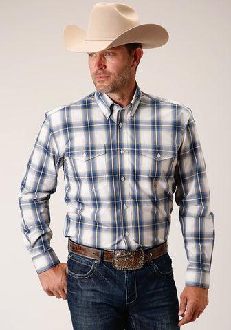 Roper Mens Denim Ombre Blue 100% Cotton L/S Shirt