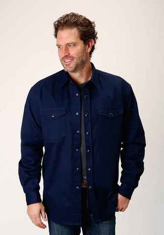 Roper Mens Brushed Twill Blue 100% Cotton L/S Shirt