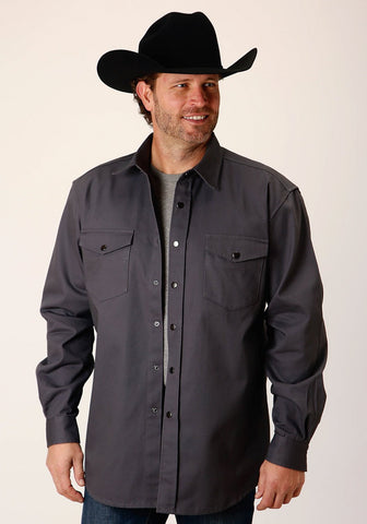 Roper Mens Brushed Twill Grey 100% Cotton L/S Shirt