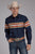 Roper Mens Horizontal Aztec Border Navy 100% Cotton L/S Shirt