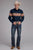 Roper Mens Horizontal Aztec Border Navy 100% Cotton L/S Shirt