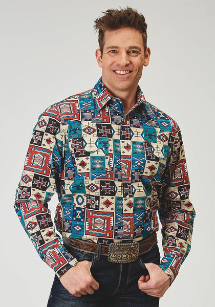 トップス 50's cotton L/S open color shirt Roper Mens 1909 Vintage Patchwork Multi-Color 100% Cotton L