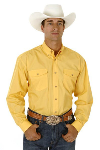 Roper Mens Yellow 100% Cotton L/S Tall Solid Poplin Long Tail Western Shirt