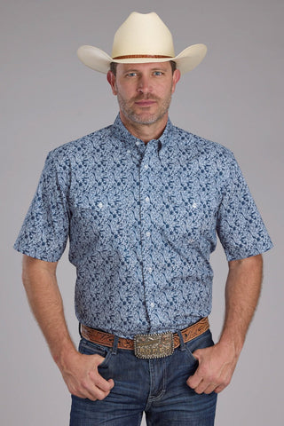 Roper Mens 2379 Prairie Paisley Blue 100% Cotton Btn S/S Shirt