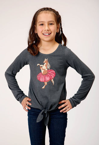 Roper Girls Horse in Tutu Grey Poly/Rayon L/S T-Shirt