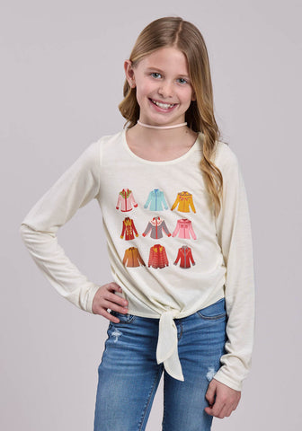 Roper Kids Girls Rodeo Shirts Cream Poly/Rayon L/S T-Shirt