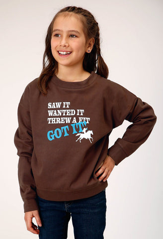 Roper Girls Threw A Fit Brown 100% Cotton Sweatshirt