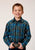 Roper Boys Diamond Dobby Plaid Blue 100% Cotton L/S Shirt