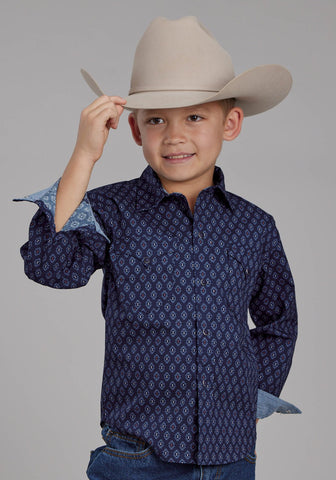 Roper Kids Boys 2177 Aztecs Blue 100% Cotton L/S Shirt