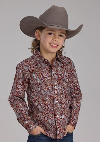 Roper Kids Boys 2242 Sangria Paisley Wine 100% Cotton L/S Shirt