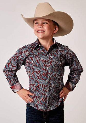 Roper Kids Boys 1935 River Paisley Red 100% Cotton L/S Shirt