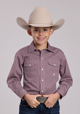 Roper Kids Boys 2882 Tile Foulard Red 100% Cotton L/S Shirt