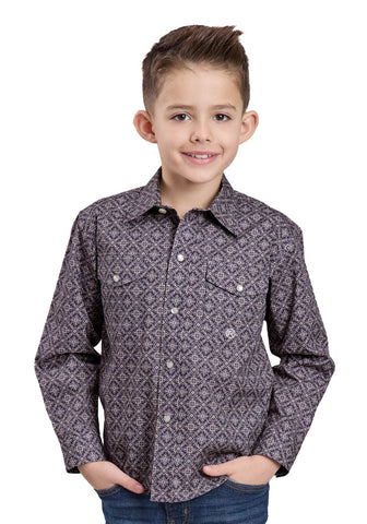 Roper Kids Boys 2580 Plum Foulard Grey 100% Cotton L/S Shirt