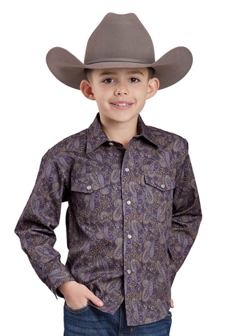 Roper Kids Boys Haze Paisley Purple 100% Cotton L/S Shirt