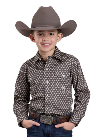 Roper Kids Boys 2594 Stretch Foulard Grey Cotton Blend L/S Shirt