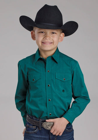 Roper Kids Boys 2249 Black Fill Teal 100% Cotton L/S Shirt